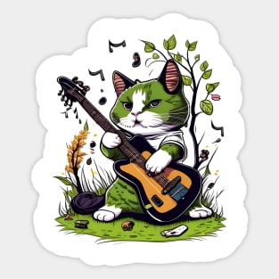 Funny Cat Playing Guitar - Cat Lover Sticker